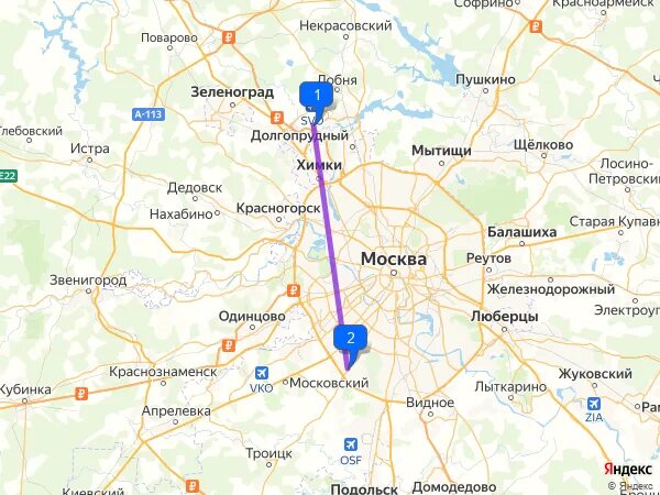 Химки время в пути