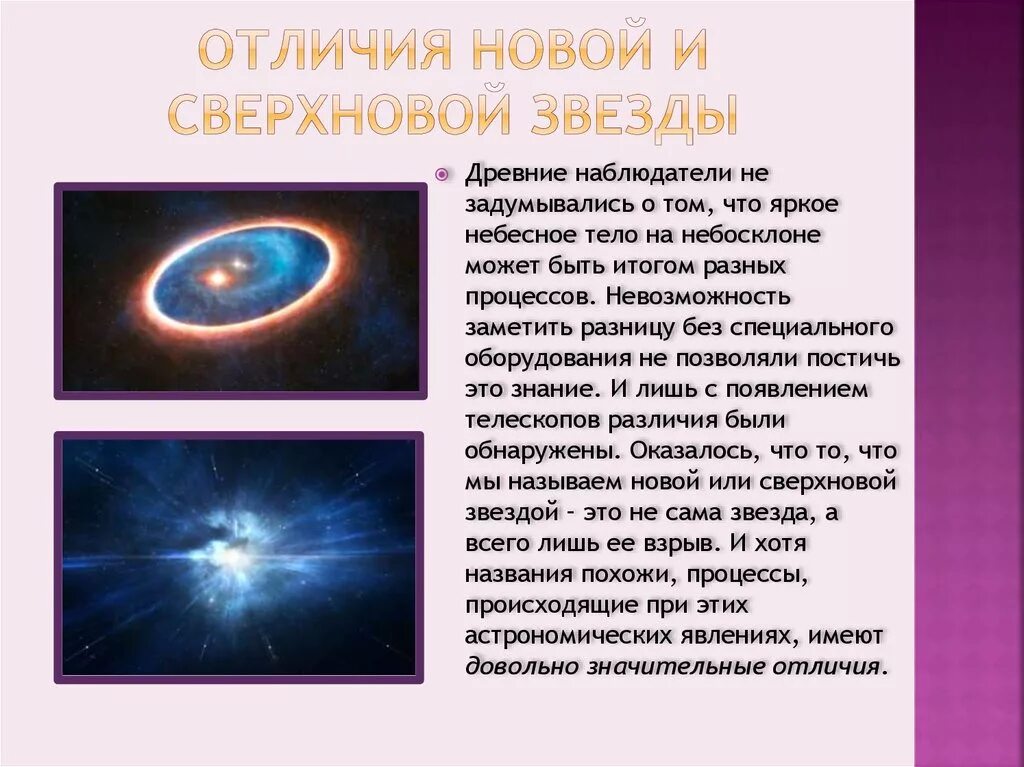 Новые отличает от новое. Сверхновые звезды презентация. Новая и Сверхновая звезда отличия. Новая звезда и Сверхновая звезда отличия. Новые звезды и сверхновые звезды.