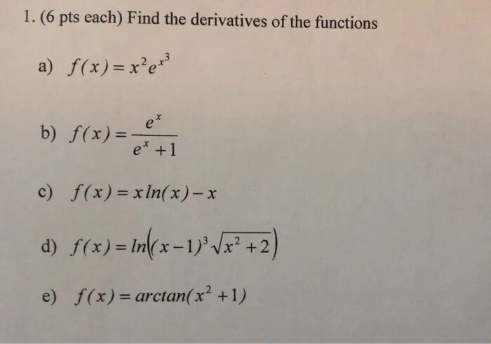 E^X^2 derivative. F(X) = Ln x. Find derivatives of functions. F X Ln 2x+1. F x x 3 ln x