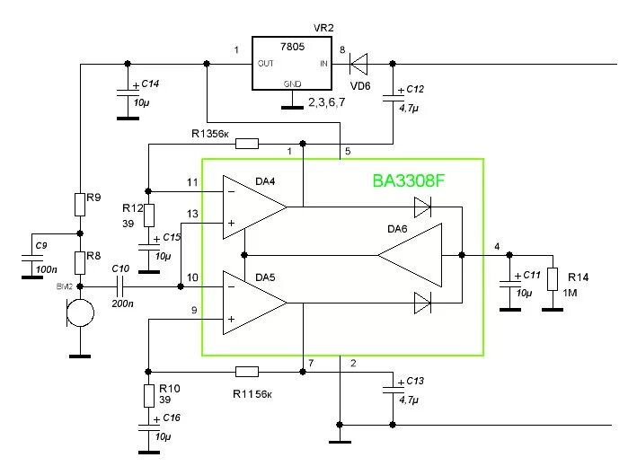 Микросхема BA3308/F/FV - предусилитель НЧ (80Дб при 4-14В)