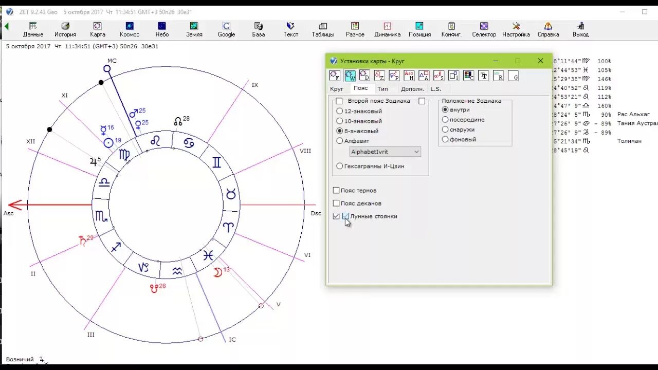 Программа zet астрология. Zet 9. Лунные стоянки в китайской астрологии. Как настроить zet 9 geo.