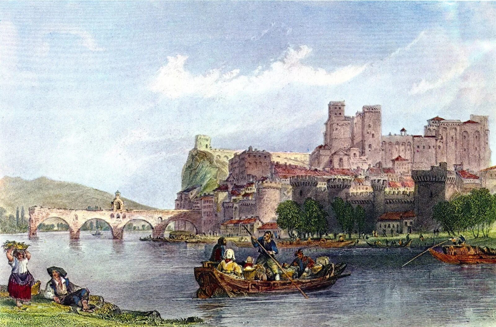 Авиньон в средние века. Авиньон Франция 18 век. Мост Авиньон картина. Thomas Allom.