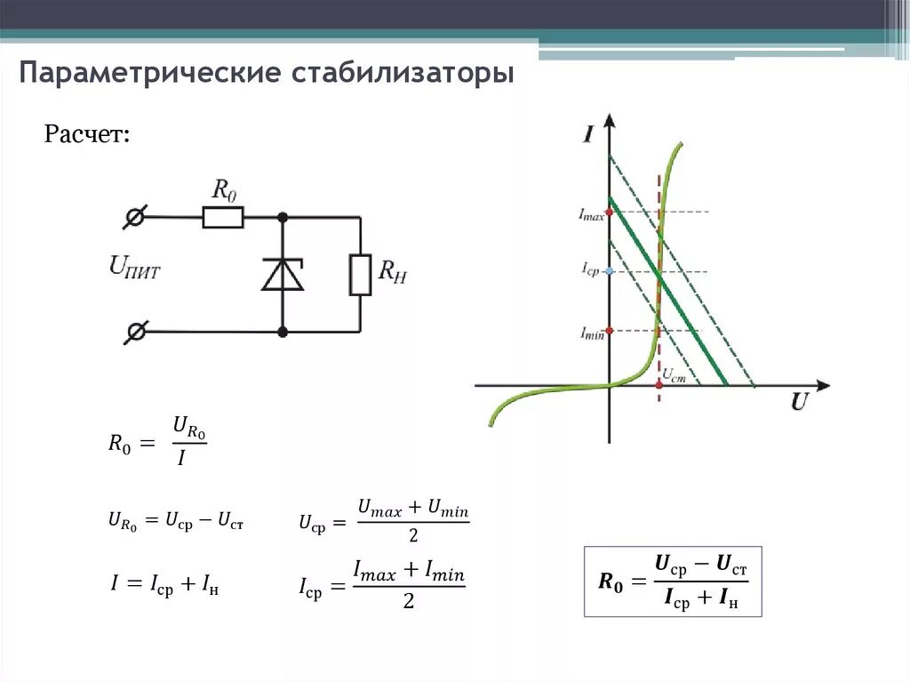 Как рассчитать какой нужен стабилизатор. Расчет параметрического стабилизатора напряжения. Стабилизатор напряжения параметрический схема включения. Схема параметрического стабилизатора постоянного тока. Схему параметрического стабилизатора напряжения на стабилитроне.