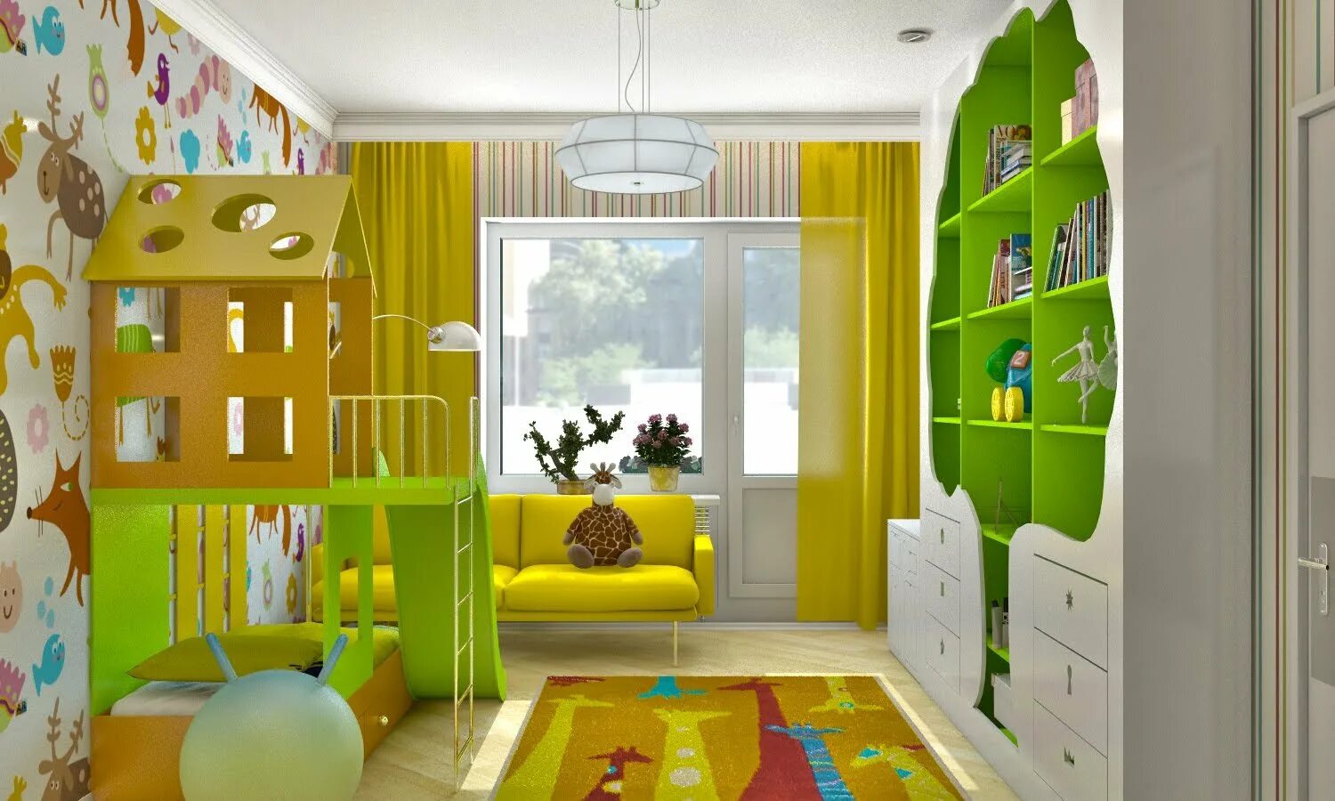 Интерьер детской. Дизайнерские детские комнаты. Оформление детской комнаты. Яркая детская комната.
