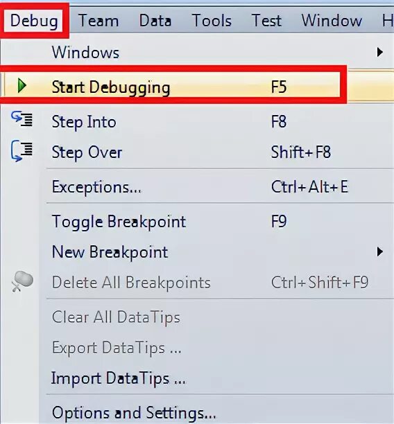 Start debugging. Start debugging