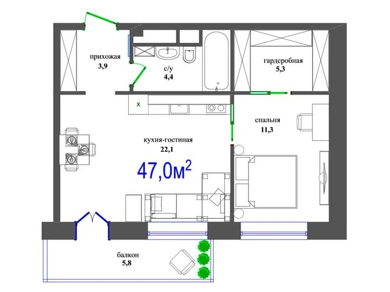 Квартира 47 кв м планировка 2 комнатная с балконом. Однокомнатная квартира 54 кв м планировка. Планировка квартиры 47 кв.м. Квартира студия 47 кв м планировка. 47 квадратных метров