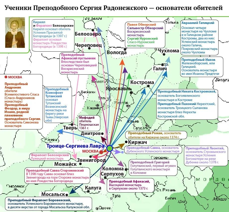 Монастыри действующие на карте. Карта монастырей основанных учениками Сергия Радонежского. Монастыри основанные учениками преподобного Сергия. Монастыри основанные Сергием Радонежским и его учениками на карте. Монастыри учеников Сергия Радонежского на карте.