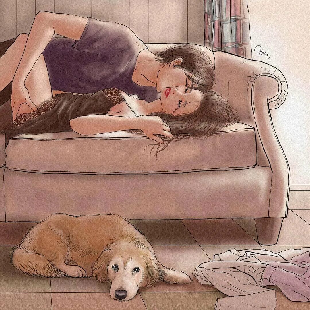 Рассказы муж жена собака. Романтичные иллюстрации. Влюбленные собаки. Любовь иллюстрации. Девушка с собакой рисунок.