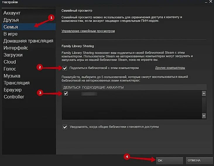 Как добавить в family library sharing. Семейный аккаунт стим. Где семейный доступ в стиме. Настройки в стиме. Семейный режим в стиме.