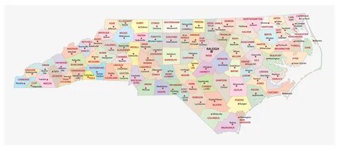 Administrative Map of North Carolina showing its 100 counties and the capit...