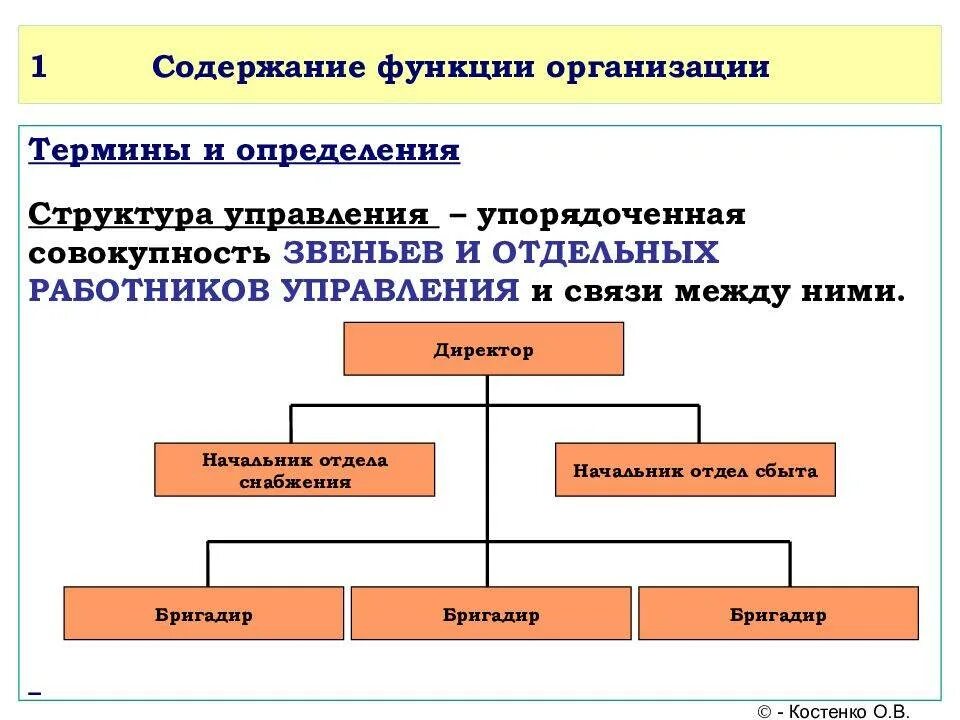 Структура и содержание управления организации