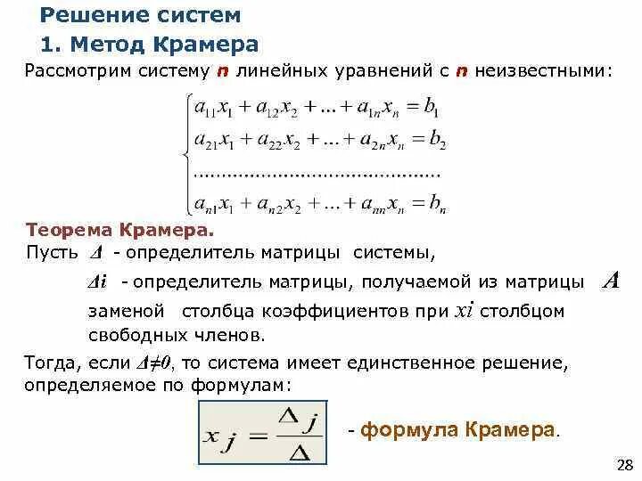 Матрица формулы крамера. Метод Крамера решения систем 3 линейных уравнений. Решение систем линейных алгебраических уравнений Крамера. Алгоритм решения Слау методом Крамера. Алгоритм решения системы линейных уравнений методом Крамера.