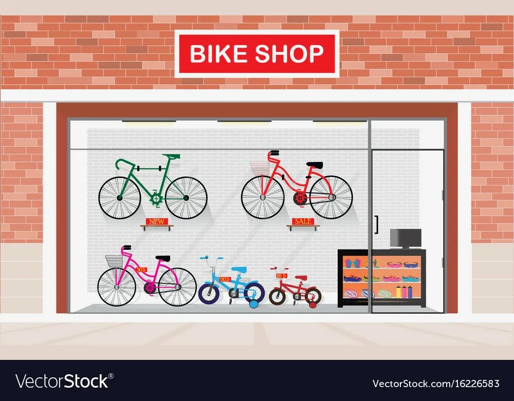 Рисунок спортивного магазина. Витрина магазина велосипедов. Витрина для велосипедов. Магазин велосипедов рисунок. Витрина детского магазина велосипедов.