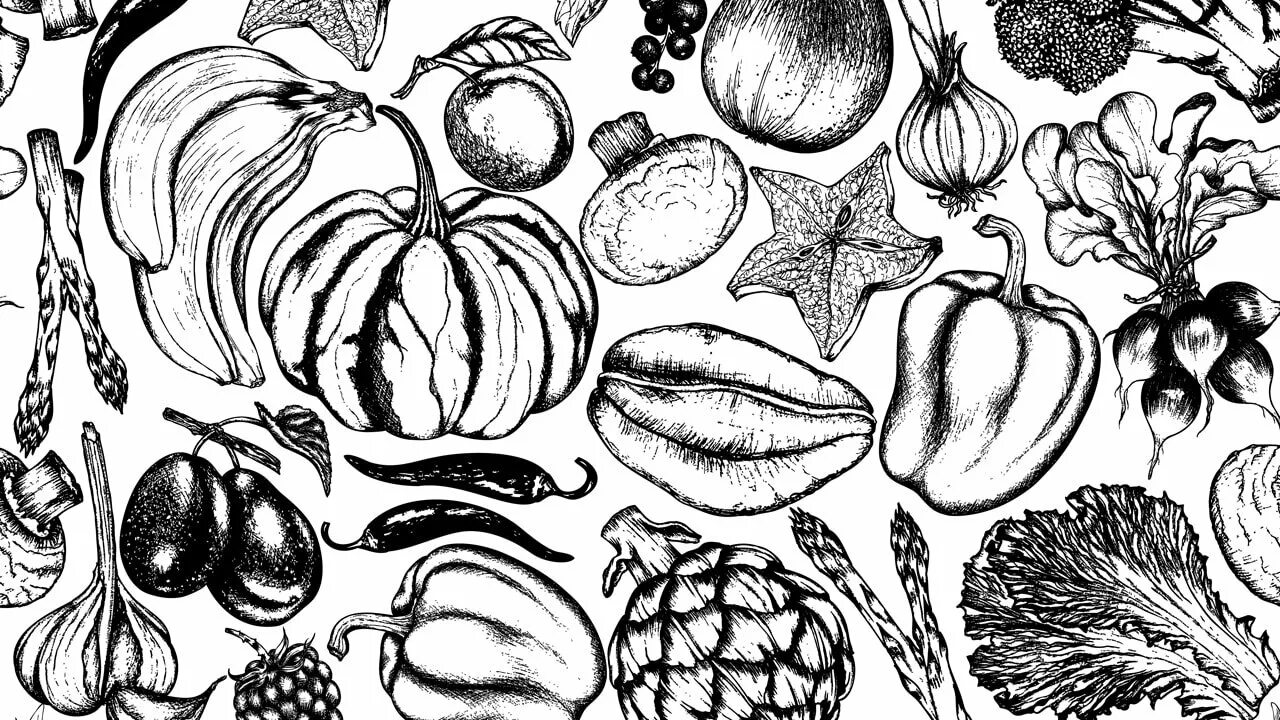 Стилизация фруктов и овощей. Овощи Графика. Стилизованные фрукты и овощи. Фрукты Графика. Овощи черное белые