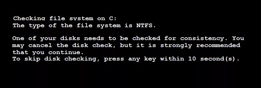 One of your Disks needs to be checked for consistency. The Type of the file System is NTFS. Ошибка NTFS file System. Checking file System.