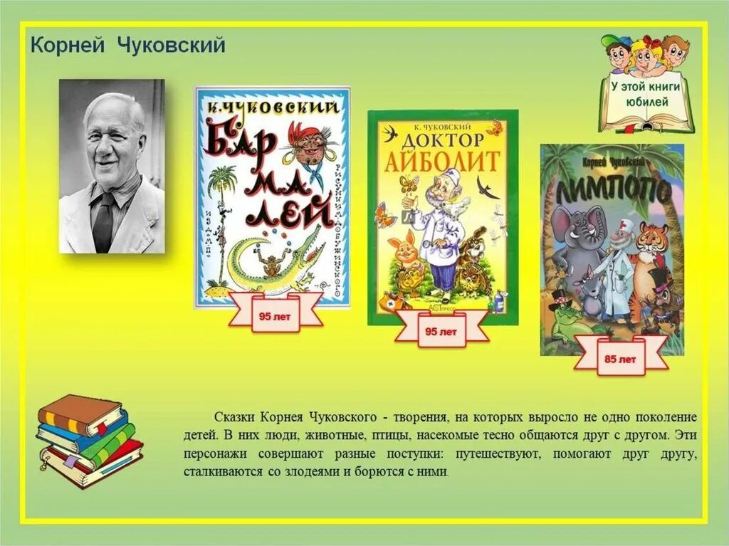 Книги Чуковского для детей. Юбилей книги. Писатели книги юбиляры.