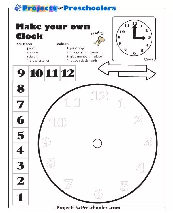Make to print. Make a clock for kids. часы worksheets for kids. clock printable for kids.