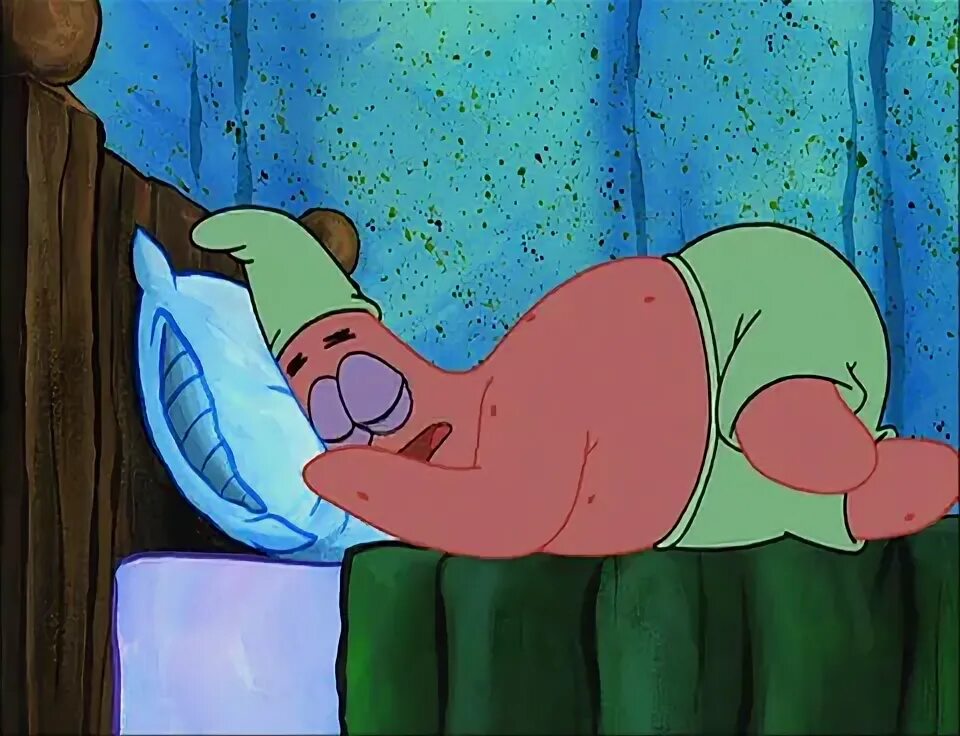 Слюна на подушке. Патрик лентяй. Губка Боб и Патрик сонные.