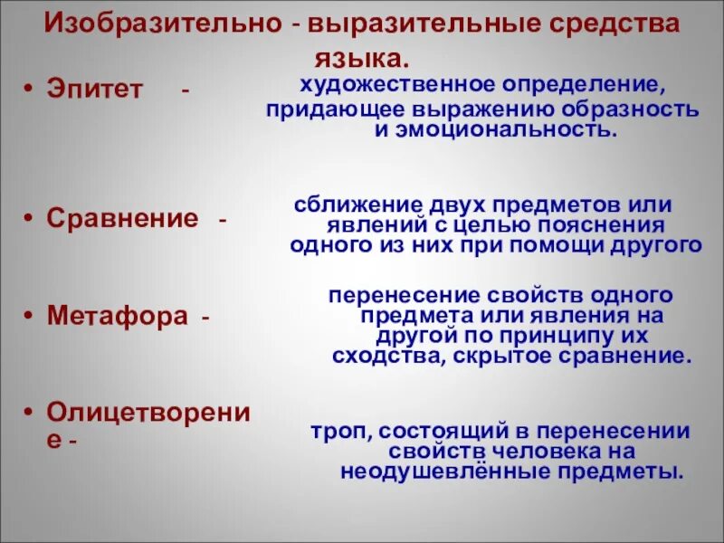 Найти эпитеты олицетворение сравнение