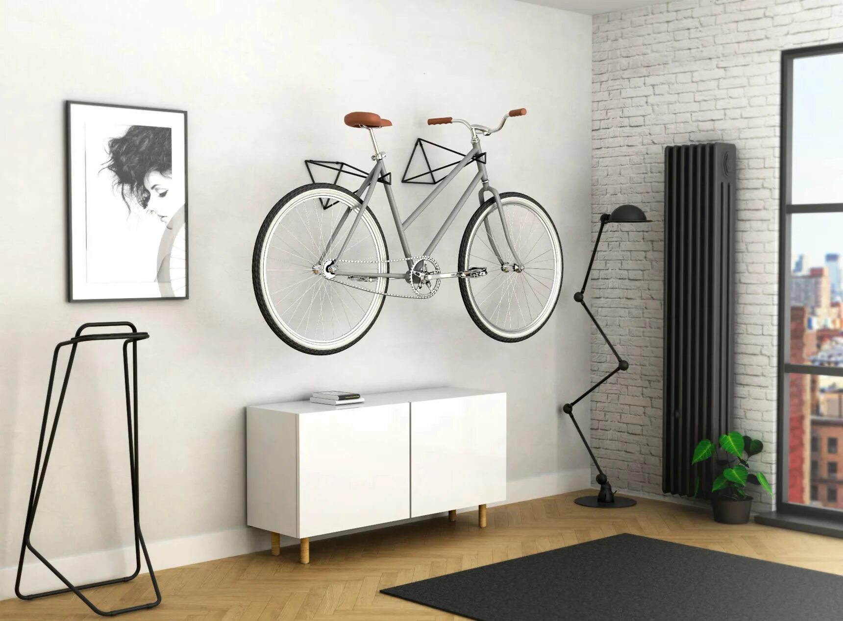 Велосипеды стен купить. Indoor Bike Rack. Велосипед на стене в интерьере. Миниатюрный велосипед на стене. Велосипед у стены в анфас.