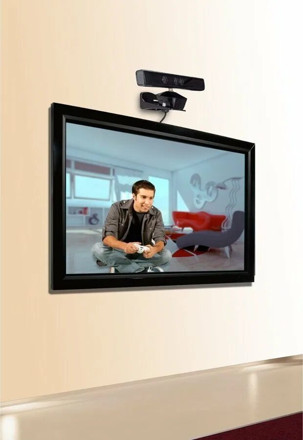 Lampa установить на телевизор. Проектор с Kinect. Телевизор с кинектом. Кинект над телевизором. Мини сенсор телевизор.