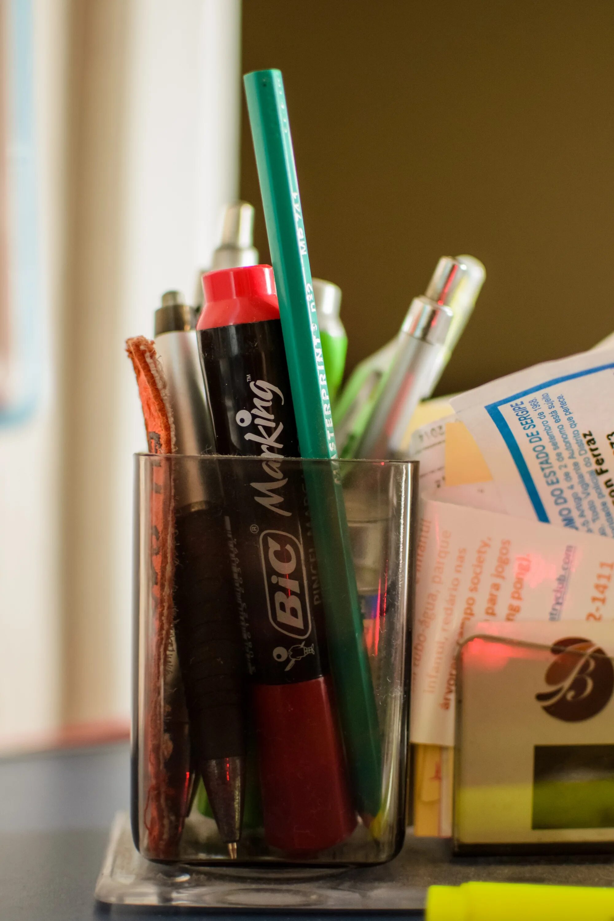 There pens on the table