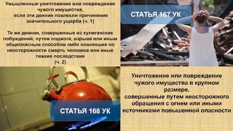 Уничтожение или повреждение чужого имущества. Умышленные уничтожение имущества. Умышленное повреждение чужого имущества. Умышленное повреждение чужого имущества путем поджога.