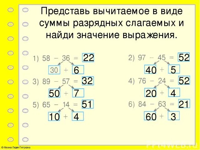 Количество разбиений на различные слагаемые. Представить в виде разрядных слагаемых. Разрядные слагаемые двузначных чисел. Разложение на удобные слагаемые. Разложи число на сумму разрядных слагаемых.