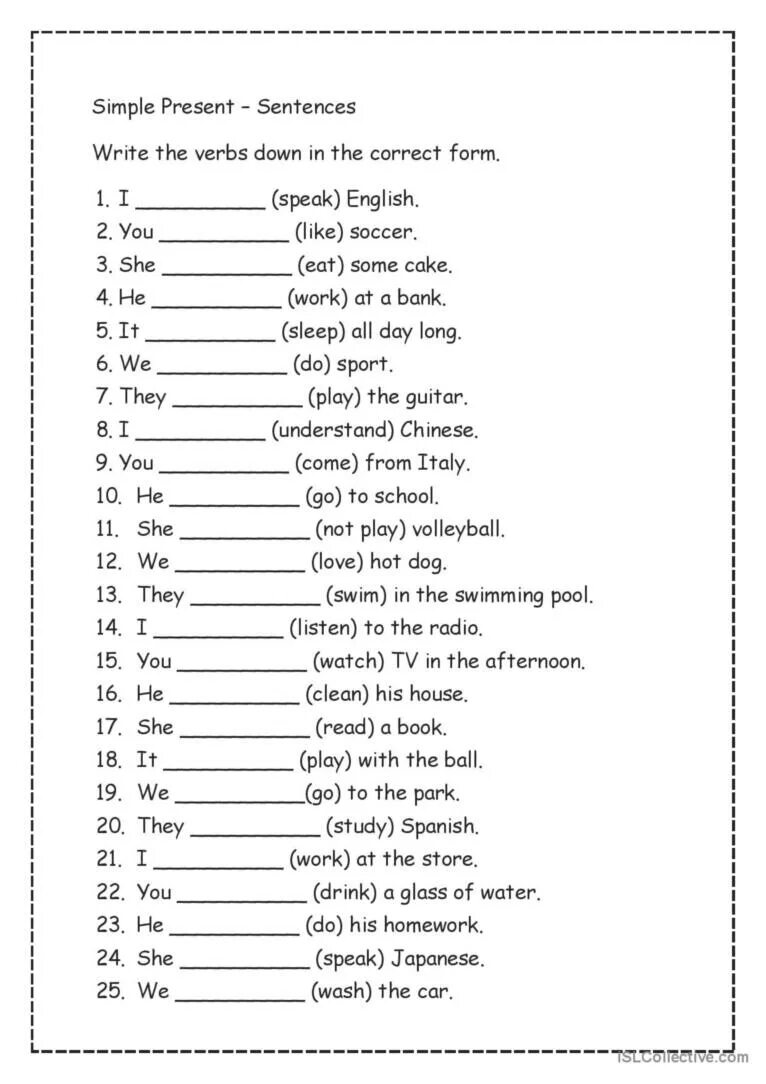 Verb forms exercises