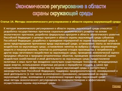 Методы экономического регулирования окружающей среды