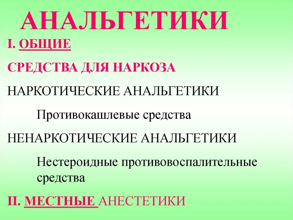 1 анальгетик. Анальгетики. Анальгетики для наркоза. Средства для наркоза ненаркотические. Местные анестетики и наркотические анальгетики.