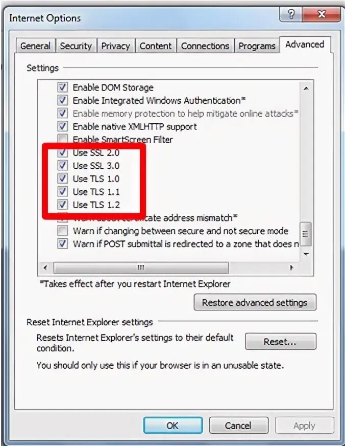 Apply security settings