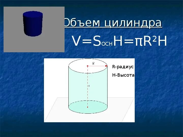 Объем цилиндра через радиус и высоту