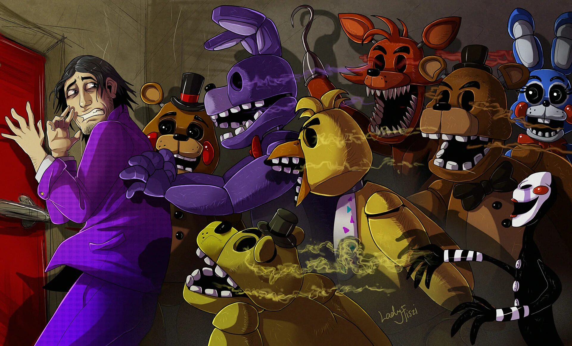 Фнаф fnaf. Lady fiszi FNAF. ФНАФ Lady fiszi Фредди. Пиццерия Фредди фазбер укус 87. АНИМАТРОНИКИ Афтон.