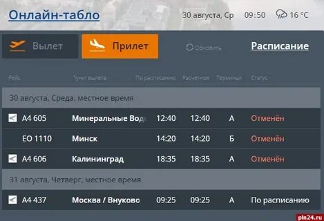 Аэропорт псков табло