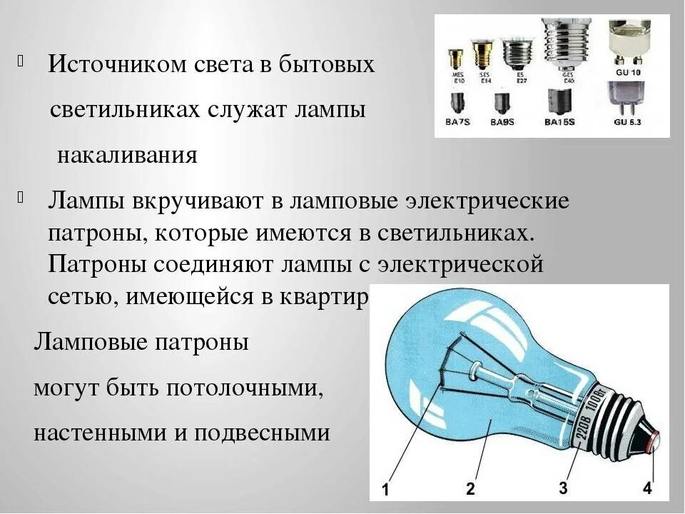 Источники света типа светильников. Электрическая лампочка. Устройство лампы накаливания. Электрическая лампа накаливания. Электроосветительные приборы лампа накаливания.