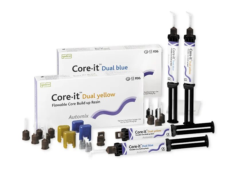 Коре- ит дуал желтый(10гх2 шпр. It (dual yellow) 10г композитный материал двойного отверждения spident. Core it цена. It (dual yellow) 10г композитный материал двойного отверждения spident. +пластина), spident.