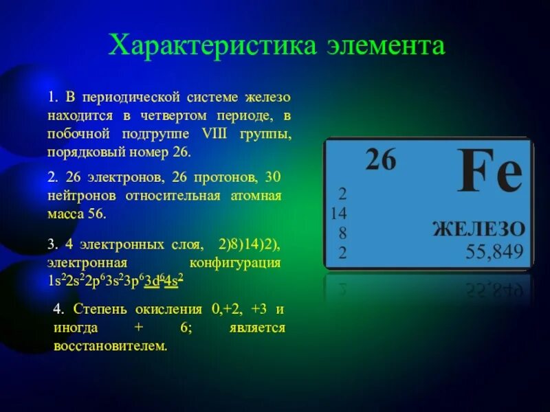 26 элемент. Fe характеристика элемента. Характеристика хим элемента железа. Fe химический элемент характеристика элемента. Характеристика железа.