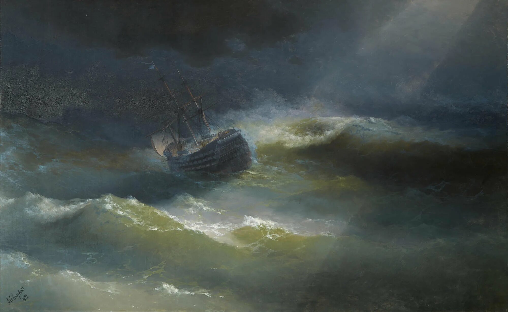 Шторм августа. Картина тонущий корабль Айвазовский.