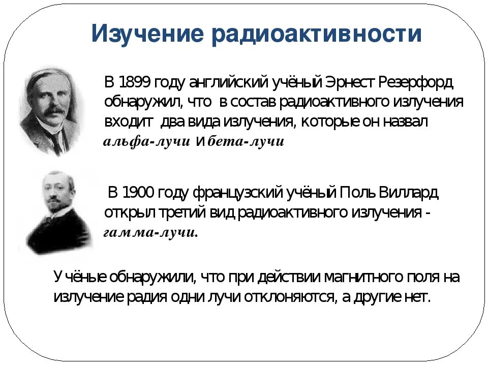 Исследование радиоактивности. Открытие радиоактивности Альфа бета и гамма излучения. Учёный открывший гамма излучение.