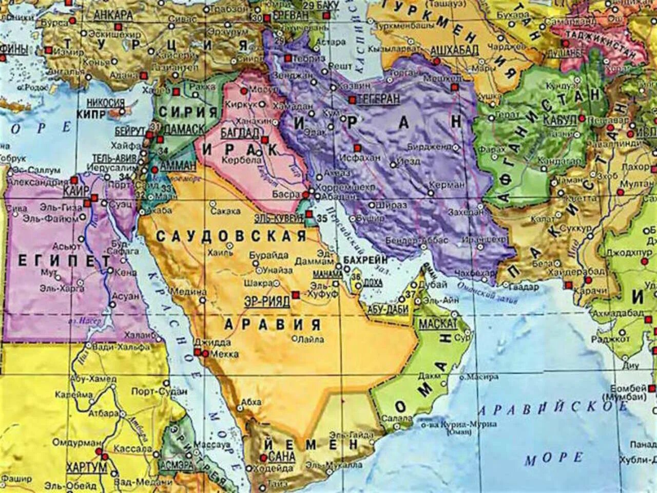 Политическая карта ближнего Востока. Страны Персидского залива на карте политической. Королевство Саудовская Аравия на карте.