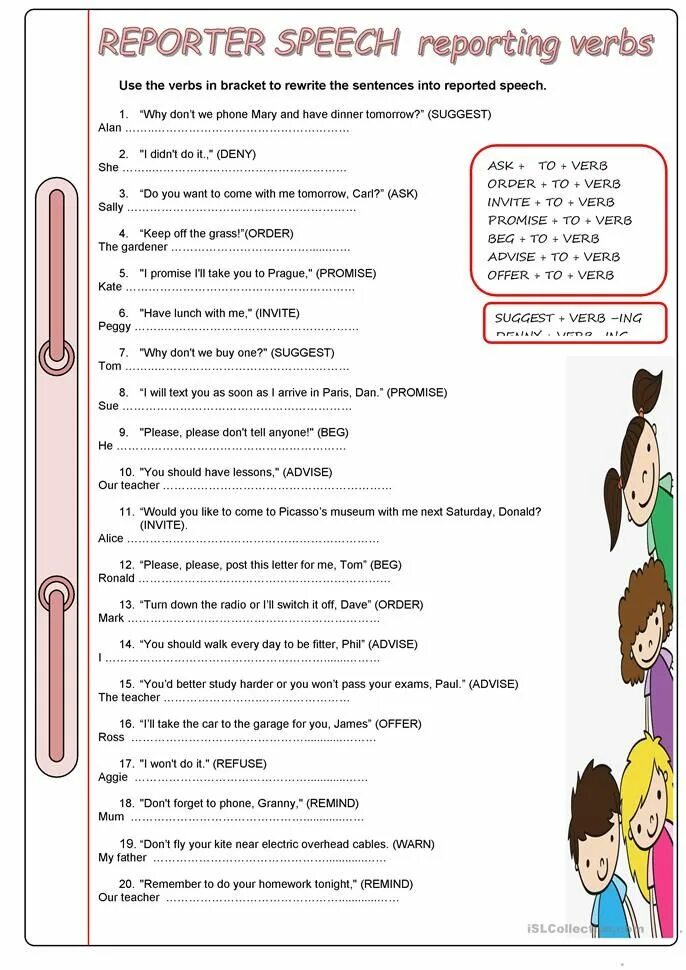 Reporting verbs в английском языке. Reported Speech упражнения. Reported Speech упражнения Worksheets. Report Speech в английском упражнения.