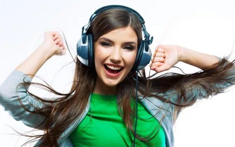 Download wallpaper look, girl, joy, music, headphones, delight, section gir...