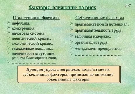 Оценка субъективных и объективных факторов