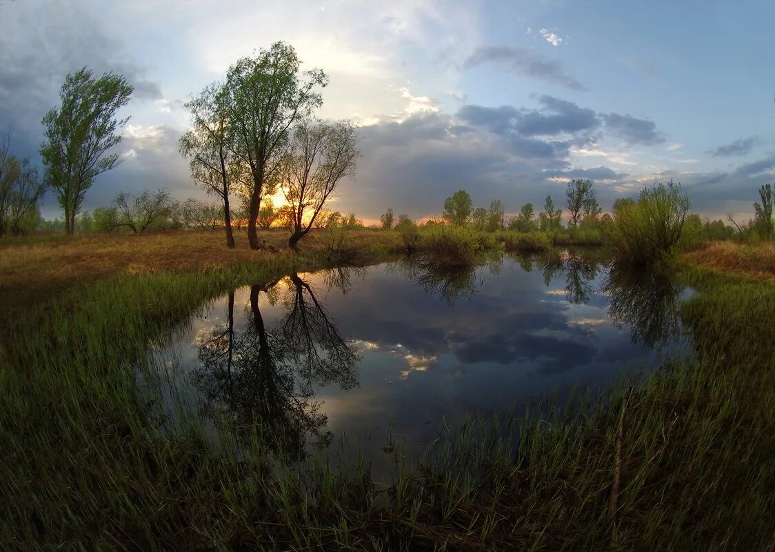 Тихо струится река серебристая. Фотограф Сергей Шляга. Весенний вечер пейзаж. Апрельский вечер пейзаж. Добрый вечер весенний пейзаж.