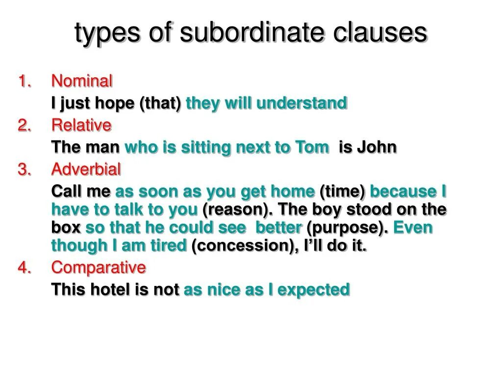 Types of Clauses in English Grammar. Types of subordinate Clauses. Types of Clauses в английском языке. Subordinate Clause в английском. Предложения с kind