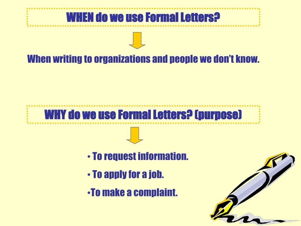 Write when. Write when. I am sick. Writing a formal letter. "styles come  and go.