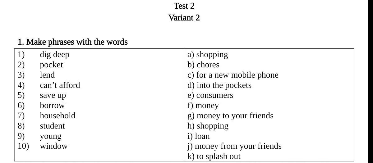 Match the words тест. Ответ: make. Make phrases with the Words dig Deep Pocket ответы. Make phrases with the Words shopping make student can't afford ответы. Make phrases.