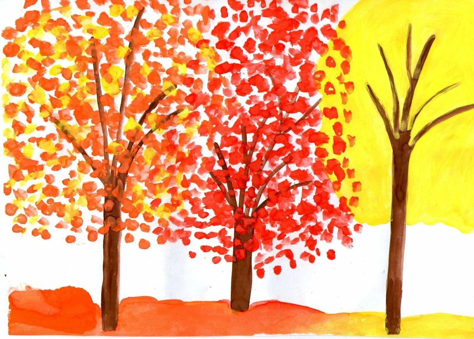 Осень красками для детей. Рисование Золотая осень. Рисование для дошкольников. Детский рисунок на тему осень. Золотая осень легкие