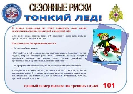 Осторожно тонкий лед памятка
